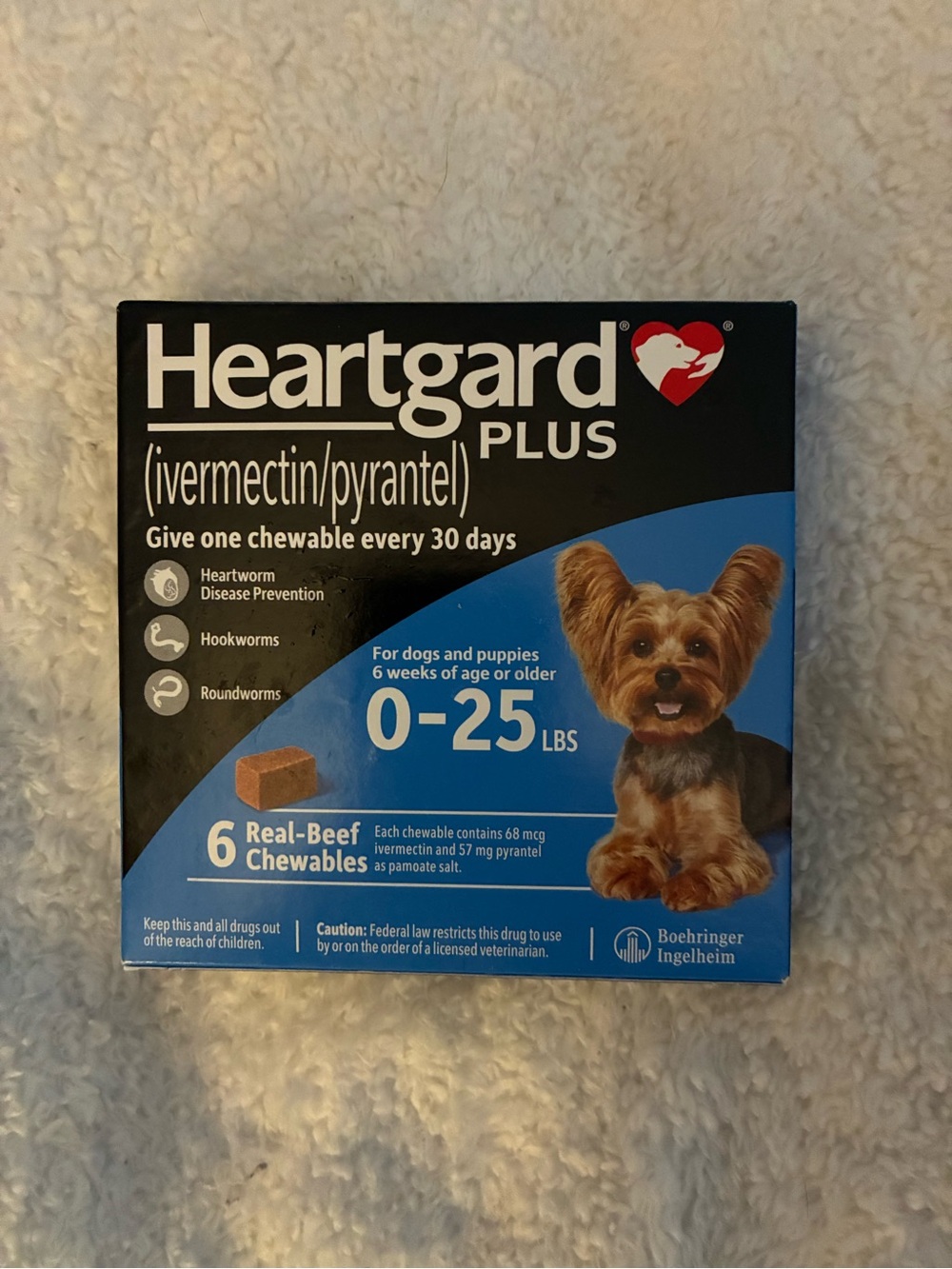 Heartgard Plus Ivermectin/Pyrantel Dog 0-25 lbs 6 pack
